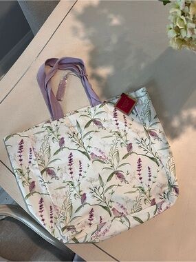 Lavender Floral Canvas Tote with Lilac Handles